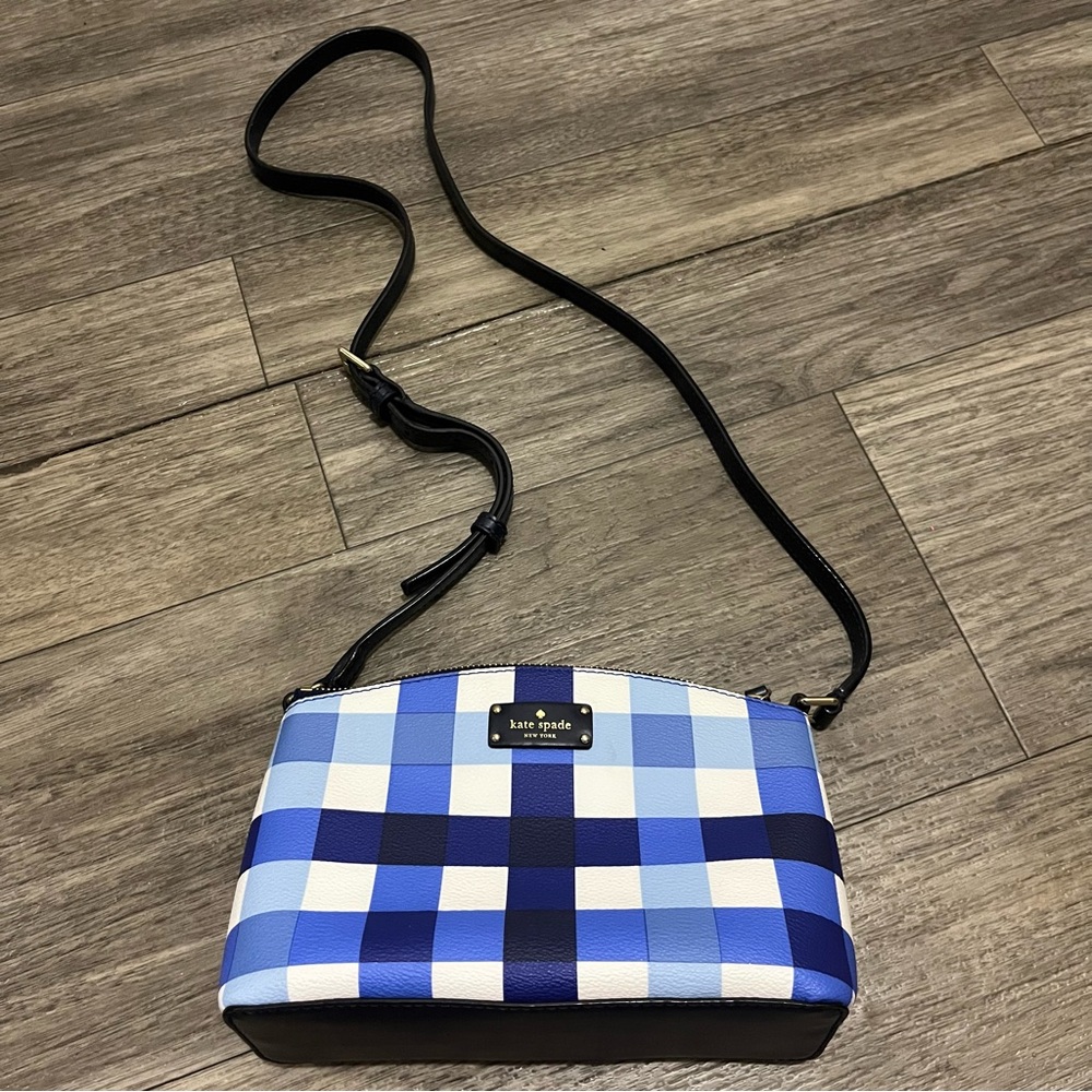 Kate Spade Purse Blue White Pacific Gingham Millie Crossbody Bag Grove Street